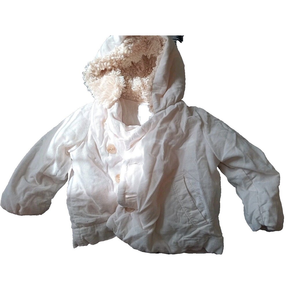 Baby Gap 6-12 Months White Corduroy Shepra Coat Hooded